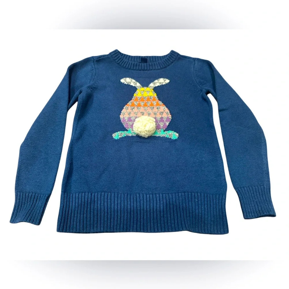GapKids Navy Bunny Pom Pom Novelty Sweater Cottagecore Preppy S 6-7